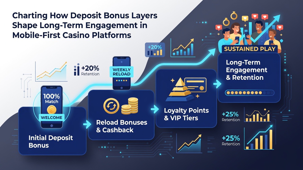Data visualization of user retention rates linked to deposit bonus progression in mobile casinos