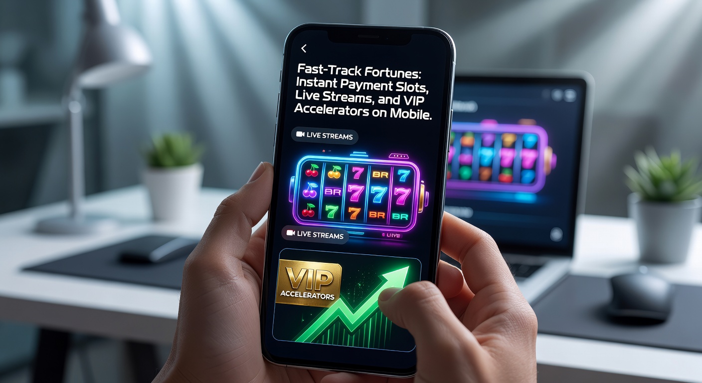 Vibrant mobile screen displaying instant payment slot wins with lightning-fast payout notifications and live stream overlays