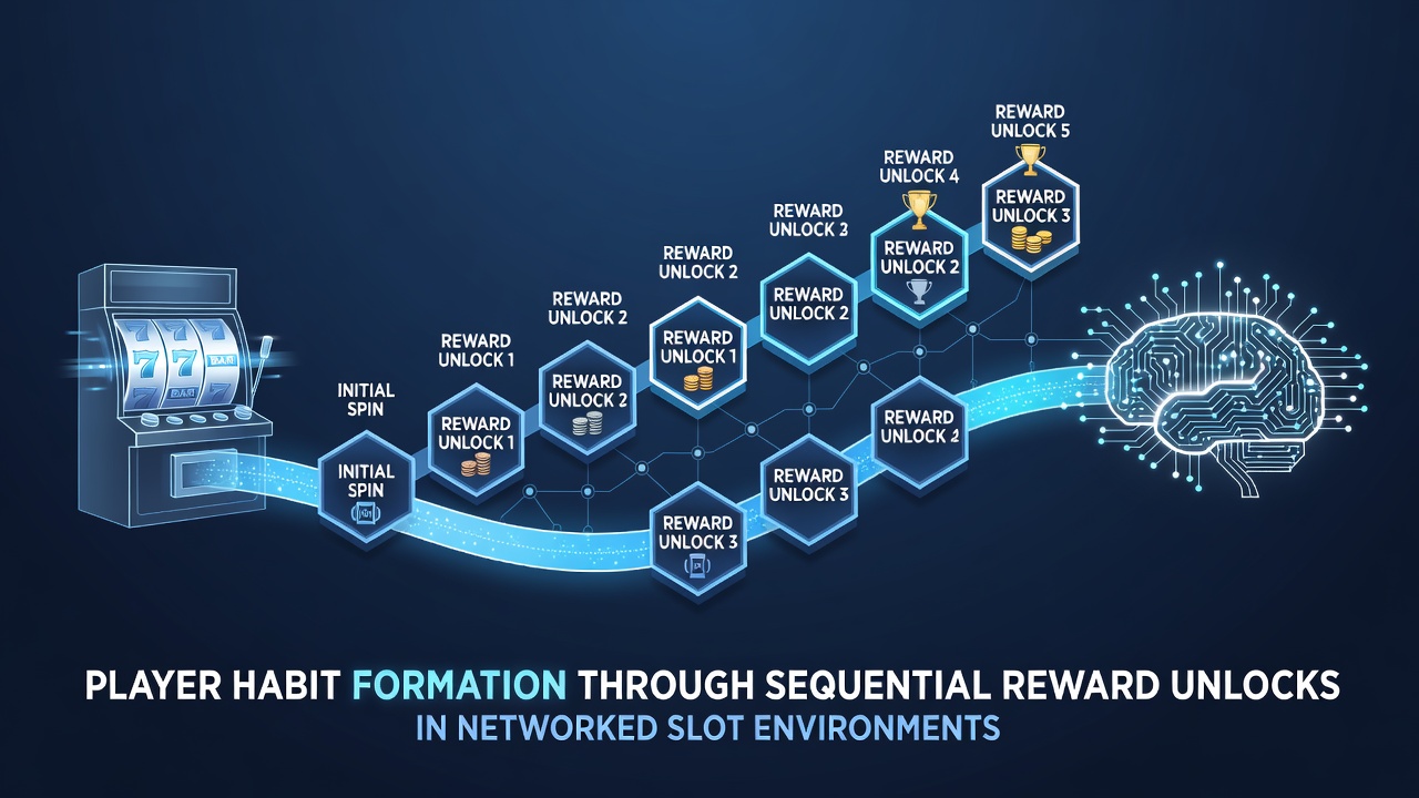 Networked slot machine interface displaying sequential reward unlock progress bars and tiered bonus indicators on a digital gaming platform